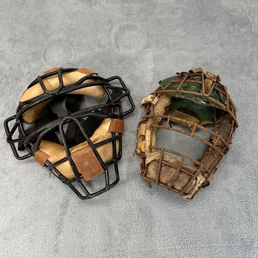 TAG TMK-392 Catchers Mask and Antique Rusted Leather Baseball Mask Lot of 2